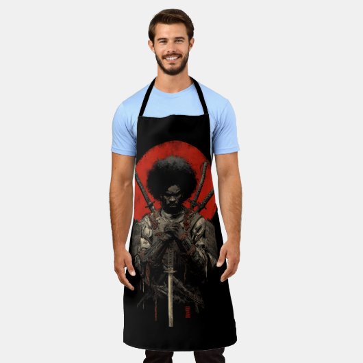 Tablier Afro Samurai Warrier Apron - Bold Red Sun Japonais (Porté)