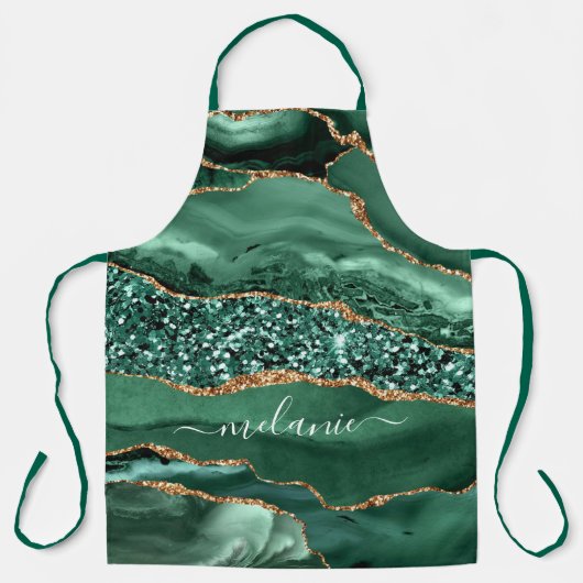 Tablier Agate Green Gold Parties scintillant Geode Marbre (Recto)