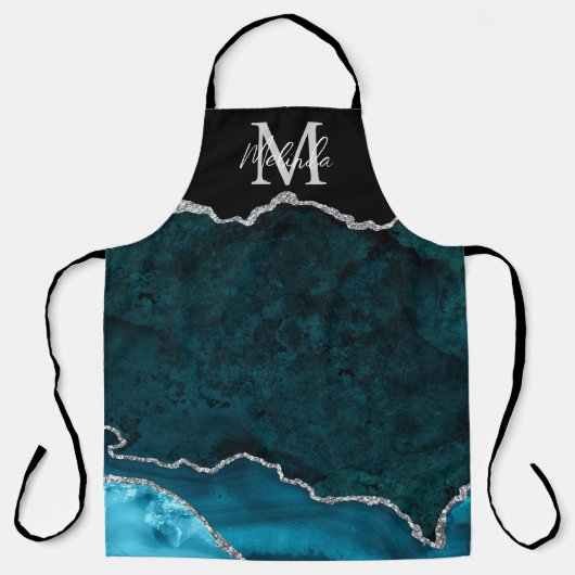 Tablier Agate Marbre Bleu Turquoise et Argent (Recto)