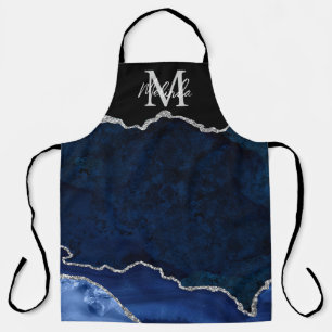 Tablier Agate Marbrée Bleu Nuit et Argent