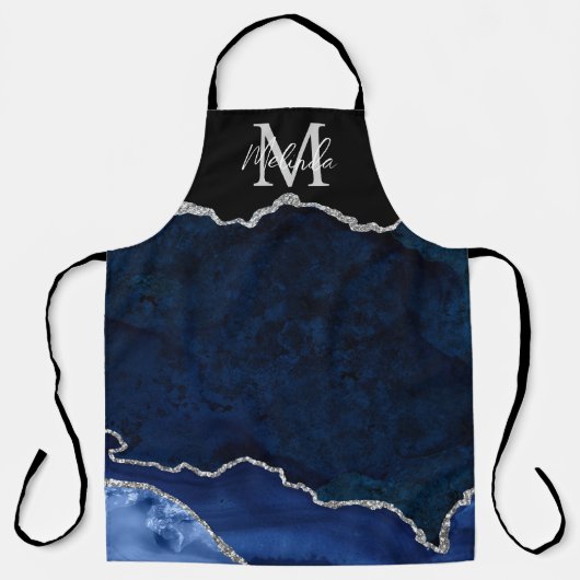 Tablier Agate Marbrée Bleu Nuit et Argent (Recto)