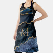 Tablier Agate Marine Bleu Marbre Or Monogramme Nom Apron (Insitu)