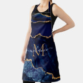Tablier Agate Marine Blue Gold Geode Monogramme Nom Apron (Insitu)