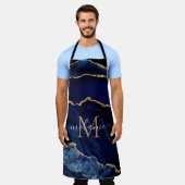 Tablier Agate Marine Blue Gold Geode Monogramme Nom Apron (Porté)