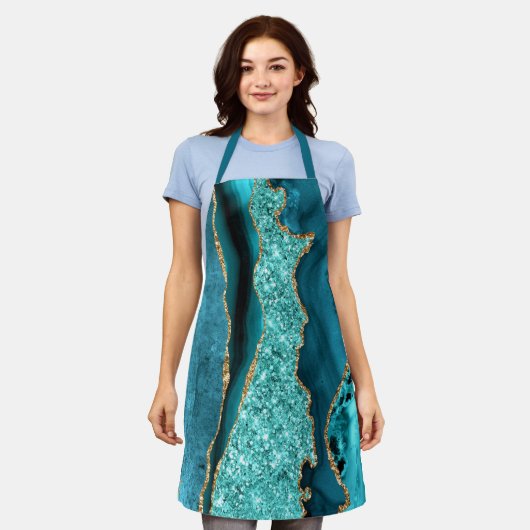 Tablier Agate Turquoise Blue Gold Parties scintillant Marb (Porté)
