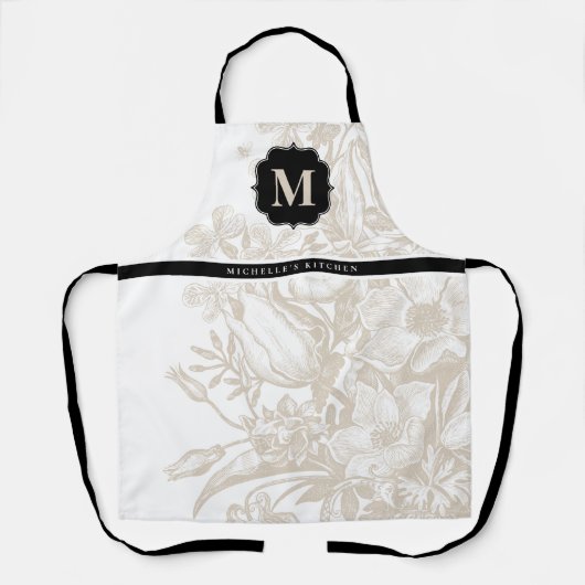 Tablier Agritourisme français Élégant Monogramme Floral Ap (Recto)