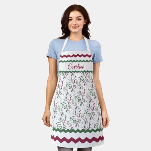 Tablier Aiguilles de pin vert foncé Motif Red Holly Berrie (Porté)