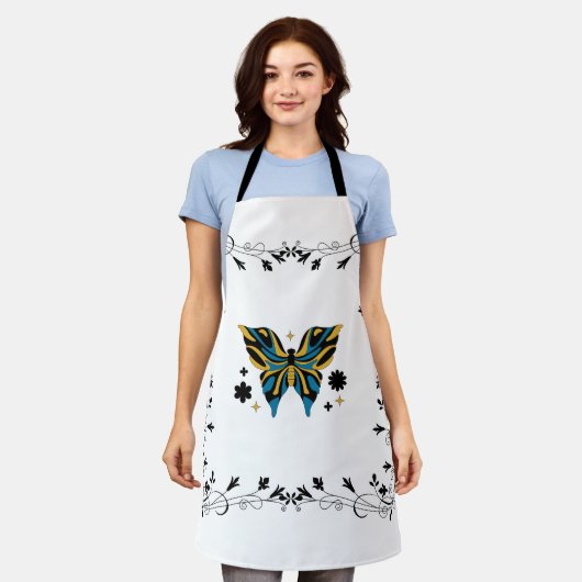 Tablier Ailes Enchantées – Papillon Noir et Bleu (Porté)