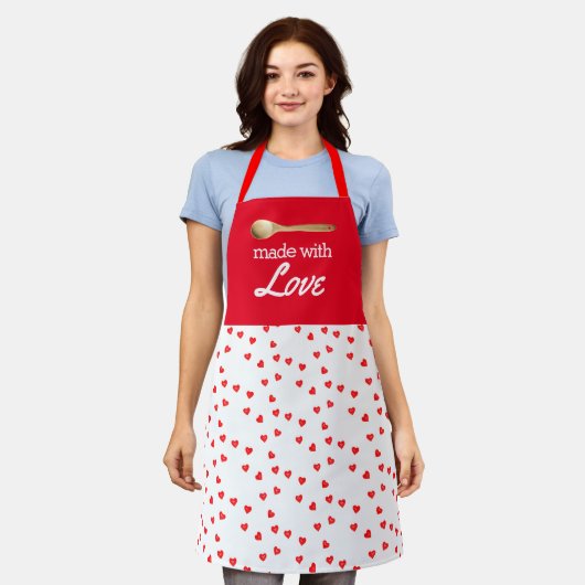 Tablier Aimer cuisiner rouge et blanc  (Porté)