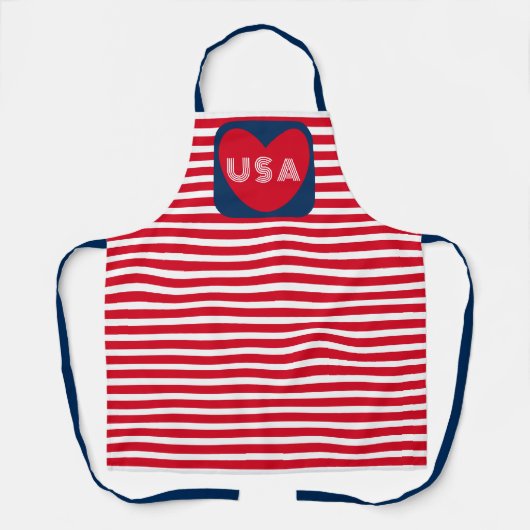 Tablier Aimer les USA Patriotique Rouge Bleu Bleu Fun Coeu (Recto)