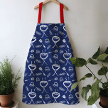 Tablier Aire BBBQ bleu et blanc<br><div class="desc">Amusant tablier barbecue, parfait pour griller dans le jardin. Les couleurs classiques sont le rouge, le blanc et le bleu. Les illustrations d'aquarelle sont dessinées à la main avec des icônes go-to-BBQ, dont un barbecue, des hamburgers et des hot dogs. Fait pour un grand cadeau pour papa qui lui fera...</div>