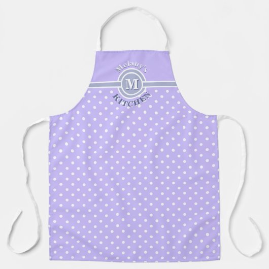 Tablier Aire de cuisine Monogram Lavender & White Polka Do (Recto)
