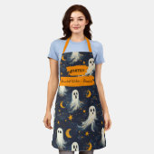 Tablier Aire d'Halloween bleu marine avec fantômes, étoile (Porté)