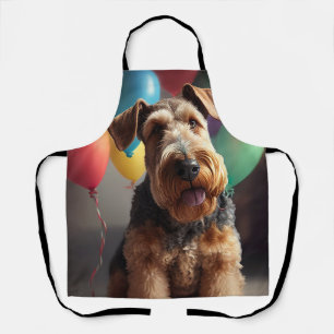 Tablier Airedale chien avec gâteau et ballons