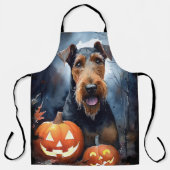 Tablier Airedale d'Halloween avec citrouilles effrayantes (Recto)