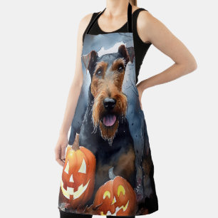 Tablier Airedale d'Halloween avec citrouilles effrayantes