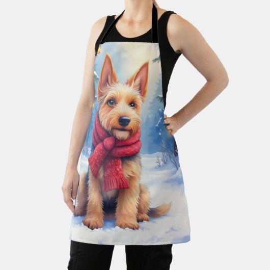 Tablier Airedale Terrier aquarelle Noël enneigé (Insitu)