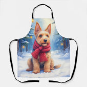 Tablier Airedale Terrier aquarelle Noël enneigé (Recto)