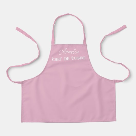 Tablier Ajouter Nom, Chef de Cuisine, Blanc Script Rose (Recto)