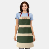 Tablier Ajouter Nom Vert + Bandes Crème Cuisine Artisanat  (Porté)