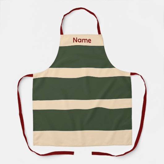 Tablier Ajouter Nom Vert + Bandes Crème Cuisine Artisanat  (Recto)