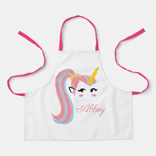 Tablier Ajouter un nom. Unicorne, avec Ponytail. (Recto)