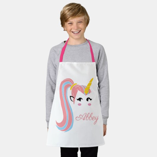 Tablier Ajouter un nom. Unicorne, avec Ponytail. (Porté)