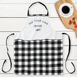 Tablier Ajoutez votre image ou logo, noir blanc Plaid Buff<br><div class="desc">Personnalisez ce magnifique tablier de motif en noir et blanc à damiers avec votre propre image ou logo sur la partie supérieure blanche. Idéal pour ajouter le logo de l'entreprise ou des images personnelles faisant de cet tablier votre propre création ! Une idée cadeau unique ou dans le cadre de...</div>