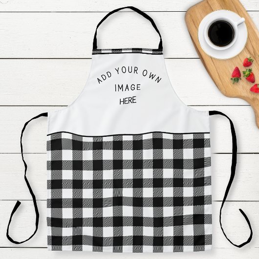 Tablier Ajoutez votre image ou logo, noir blanc Plaid Buff