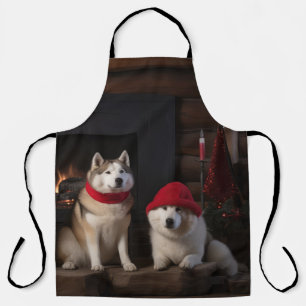 Tablier Akita au coin du feu de Noël