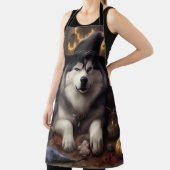 Tablier Alaskan Malamute Citrouilles Halloween effrayant (Insitu)