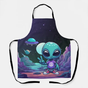 Tablier Alien de paix mignon et vaisseau spatial