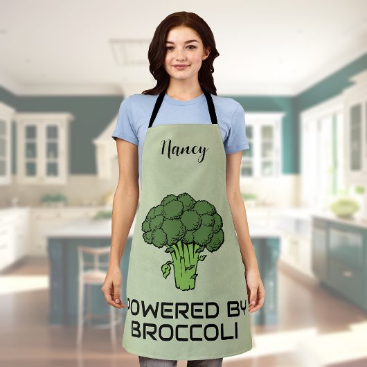 Tablier Alimenté par Broccoli Bold Vert Personnalisé Nom