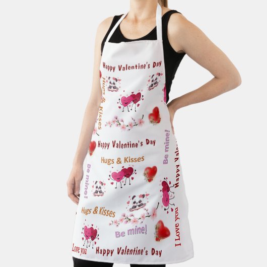 Tablier All Over Print Apron Couple Red Hearts Valentine's (Insitu)