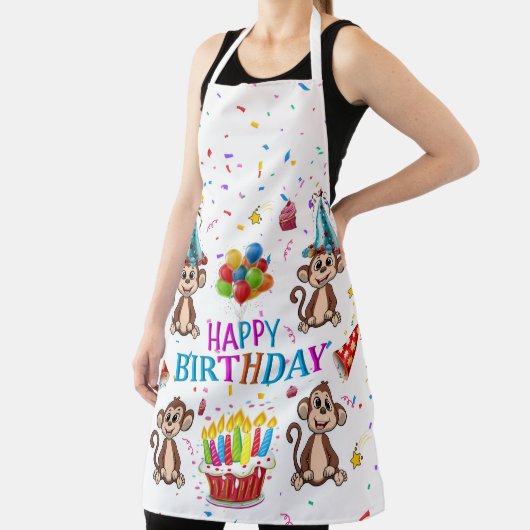 Tablier All Over Print Apron Happy Birthday Monkey (Insitu)