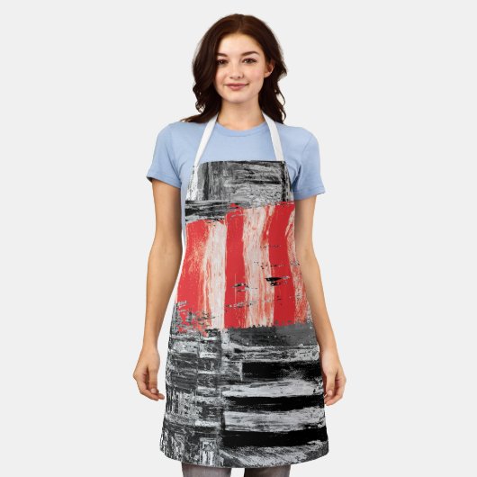 Tablier All-Over Print Apron, Medium – Red Pulse Abstract  (Porté)