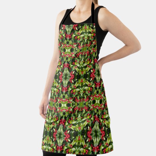 Tablier Allover Print Apron Holly Berries (Insitu)