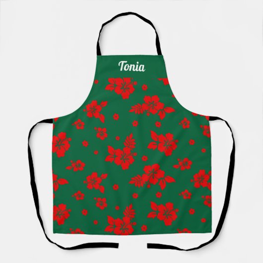Tablier Aloha Hawaii Rouge sur le Motif de Noël vert (Recto)