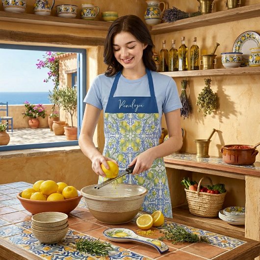 Tablier Amalfi Lemon Italian Blue TileAll-Over Print Apron