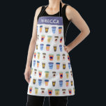 Tablier Amateurs de café exquis tasses à emporter personna<br><div class="desc">Café mignon et décalé sortent des tasses en motif répétitif sur tablier personnalisé.</div>
