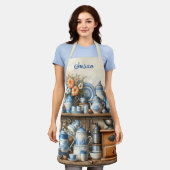 Tablier Amateurs de café vintage bleu (Porté)