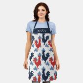 Tablier Americana Folk Art Roosters – Rustic Farm Pattern (Porté)