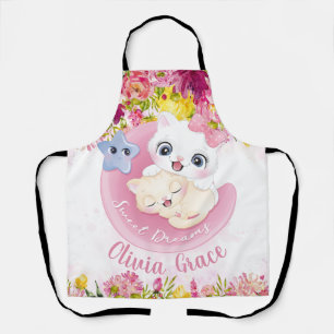 Tablier Amis Chatons Mignons Fleurs Rose Pâle Nom Personna