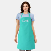 Tablier Amour, blanc turquoise (Porté)