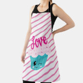 Tablier Amour de Cupcake Kawaii Rose Rayure Sarcelle Migno (Insitu)