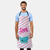 Tablier Amour de Cupcake Kawaii Rose Rayure Sarcelle Migno (Porté)