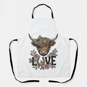 Tablier Amour de vache des Highlands Art floral vintage de