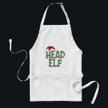 Tablier Amusant Apron Elf Noël<br><div class="desc">Achetez ce cadeau de Noël avec la légende amusante,  Head Elf,  avec un casquette du Père Noël perché sur le dessus.</div>