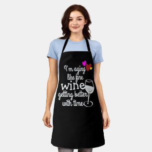Tablier Amusant Apron : "Je vieillis comme du vin fin" Per