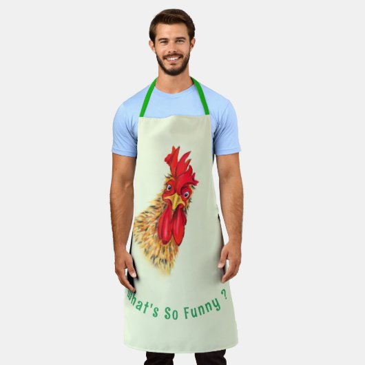 Tablier amusant avec coq surpris - Texte personnal (Porté)